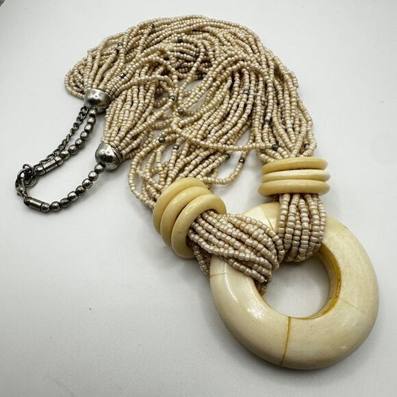 Multi strand glass seed bead and bone/horn pendant! - Picture 3 of 7